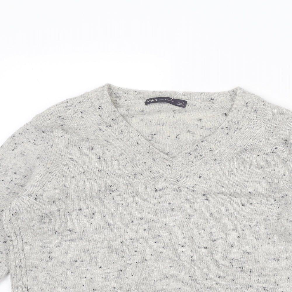 Marks and Spencer Womens Grey V-Neck Wool Pullover Jumper Size 12