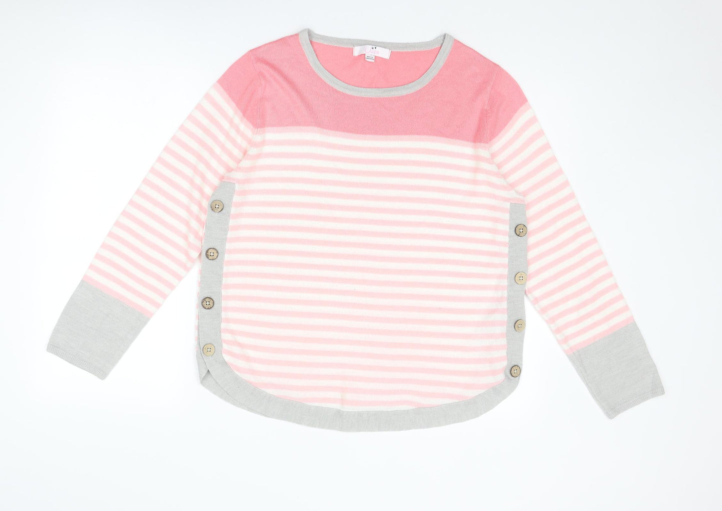 Julipa Womens Pink Round Neck Striped Acrylic Pullover Jumper Size 12 - Size 12-14