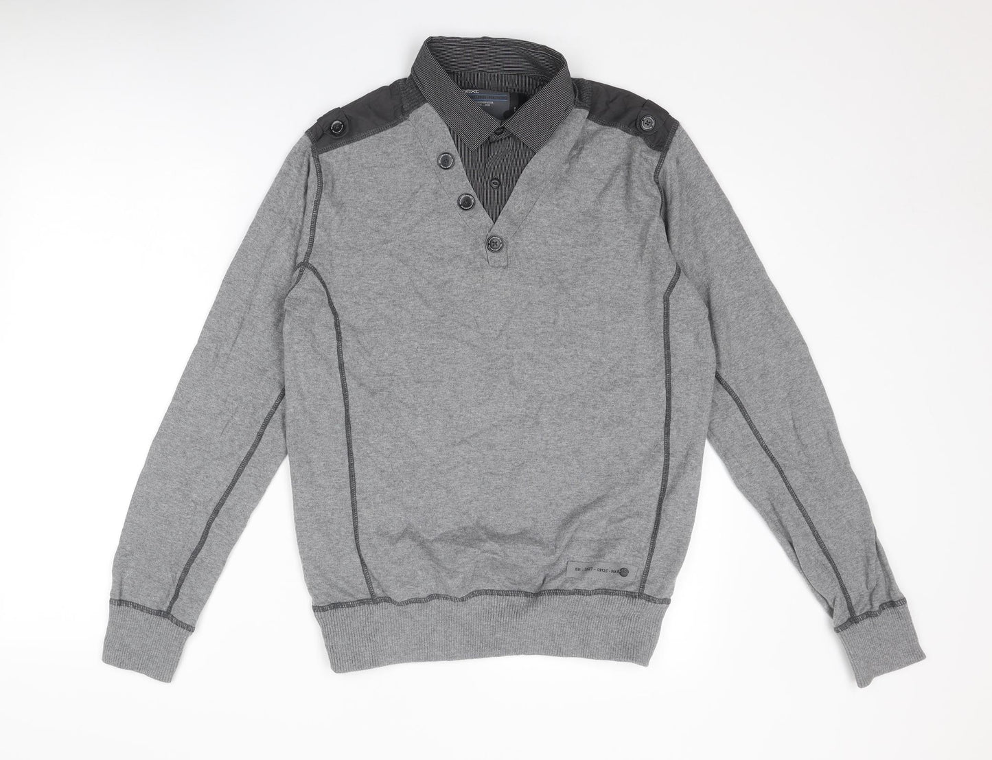 NEXT Mens Grey Collared Cotton Pullover Jumper Size M Long Sleeve - Shirt Insert