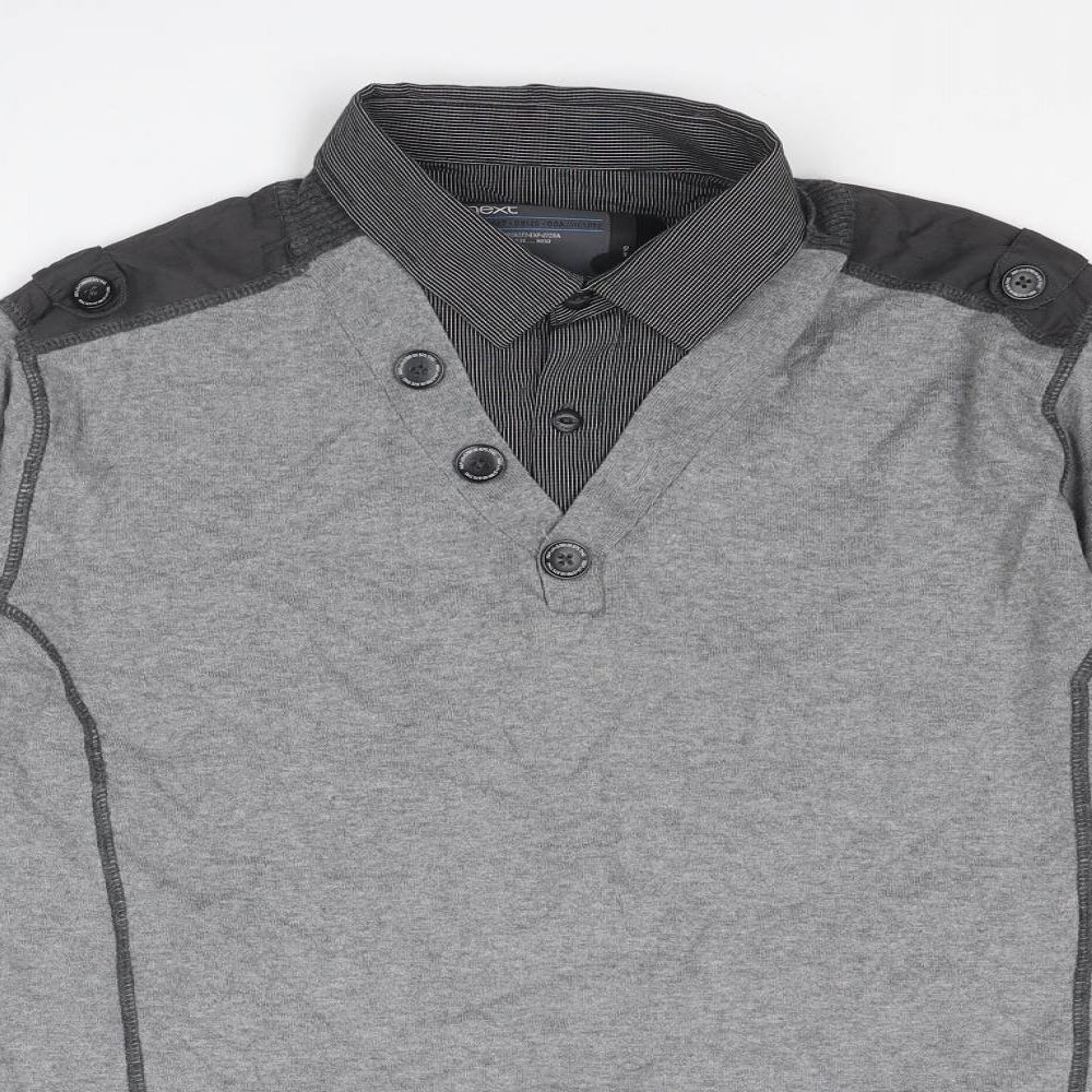 NEXT Mens Grey Collared Cotton Pullover Jumper Size M Long Sleeve - Shirt Insert
