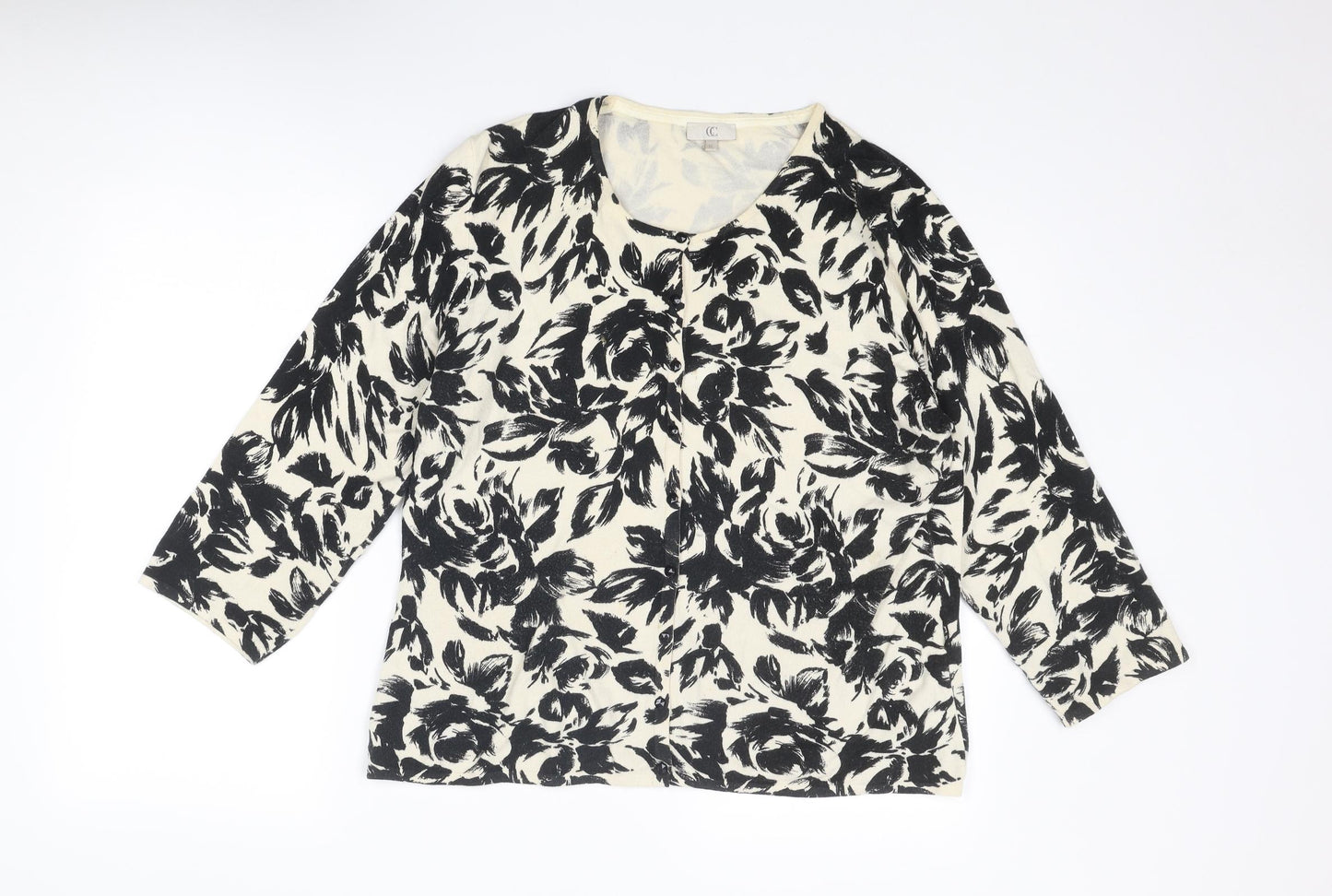 Country Casuals Womens Black Round Neck Floral Modal Cardigan Jumper Size XL
