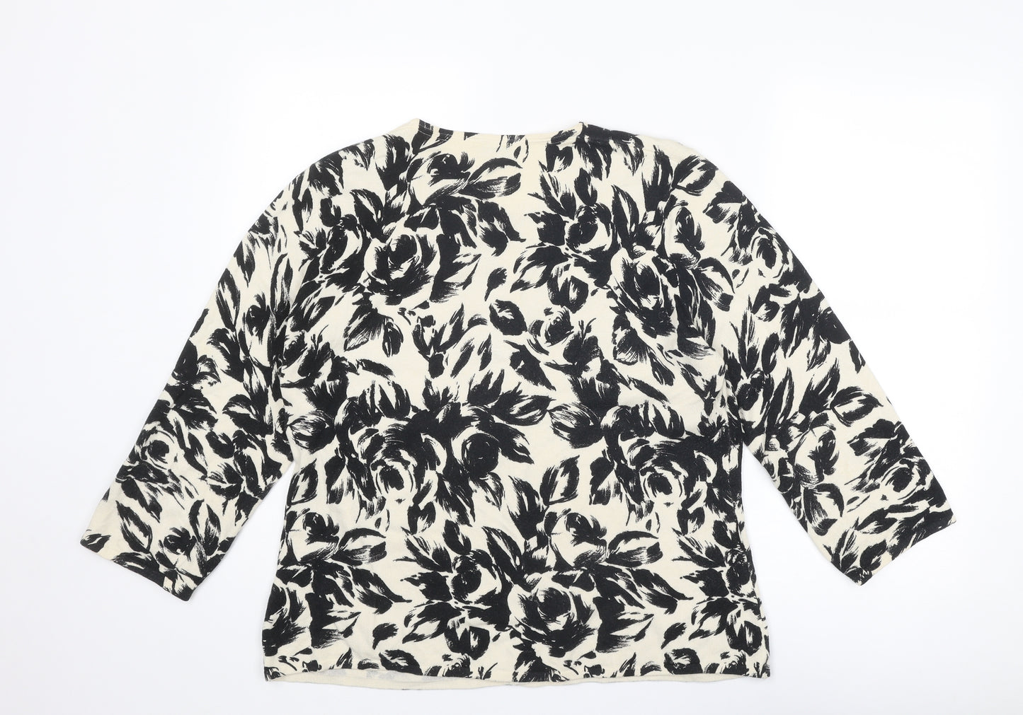 Country Casuals Womens Black Round Neck Floral Modal Cardigan Jumper Size XL