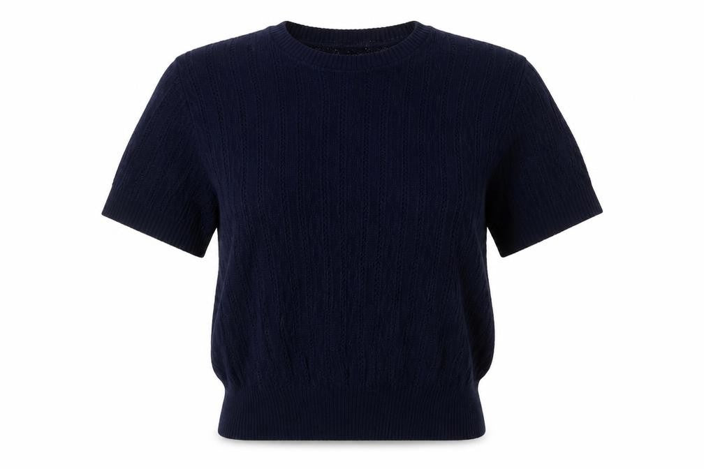 Front view of St. Clair women’s blue round neck acrylic jumper, size UK 12, -, size UK 12-14