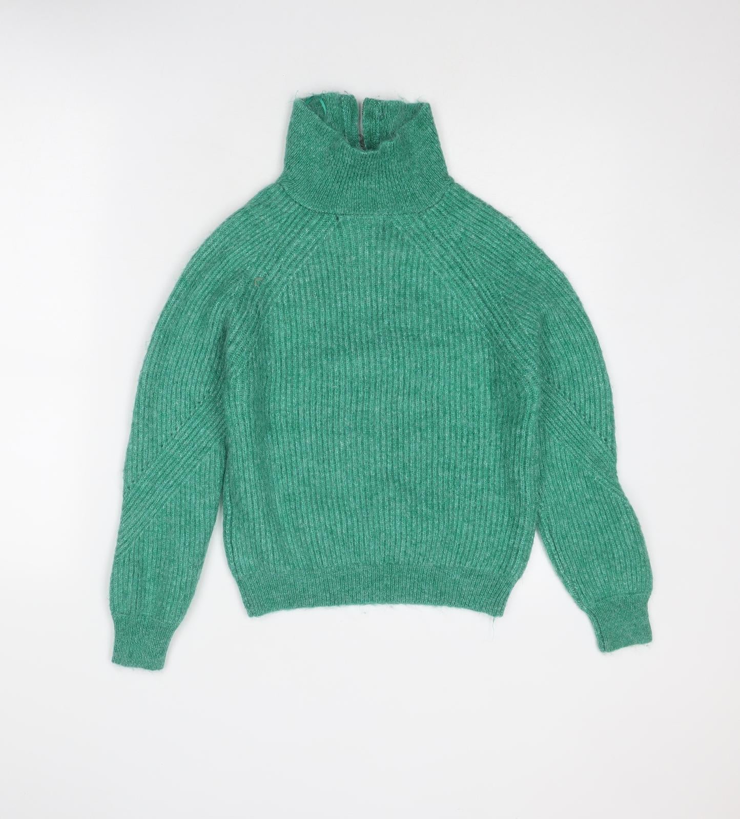 Marks and Spencer Womens Green High Neck Acrylic Pullover Jumper Size XS