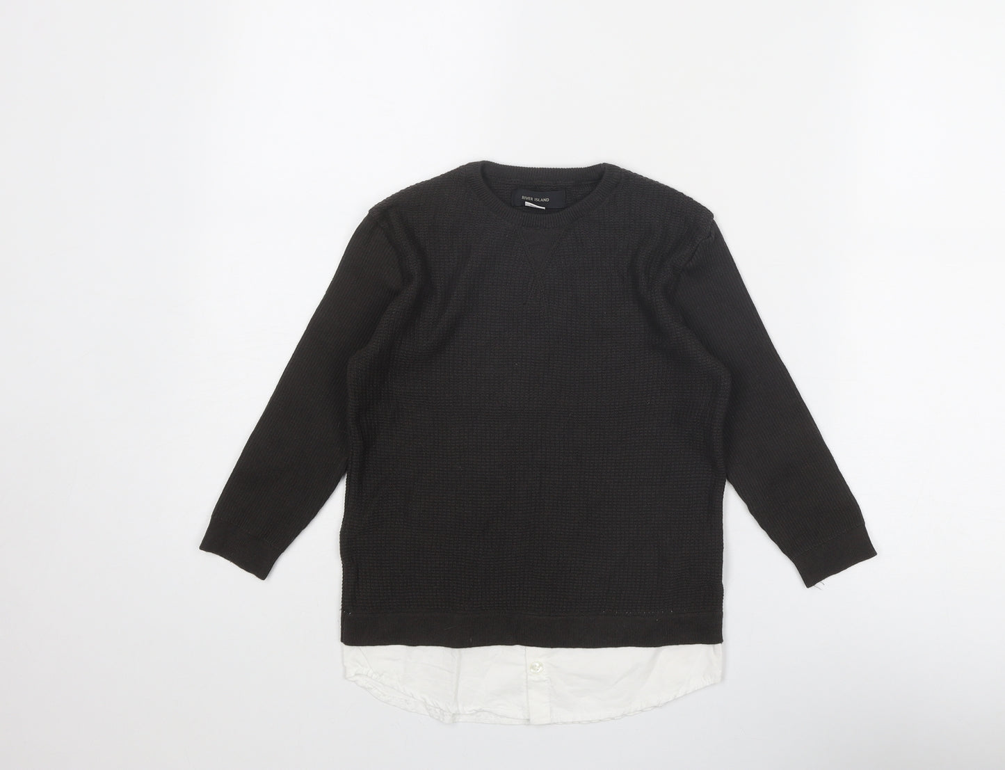 River Island Boys Grey Round Neck Cotton Pullover Jumper Size 3-4 Years Pullover