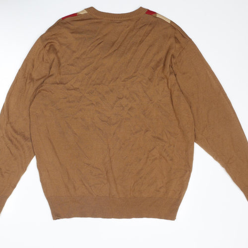 Gabicci Mens Brown V-Neck Argyle/Diamond Wool Pullover Jumper Size XL Long Sleeve