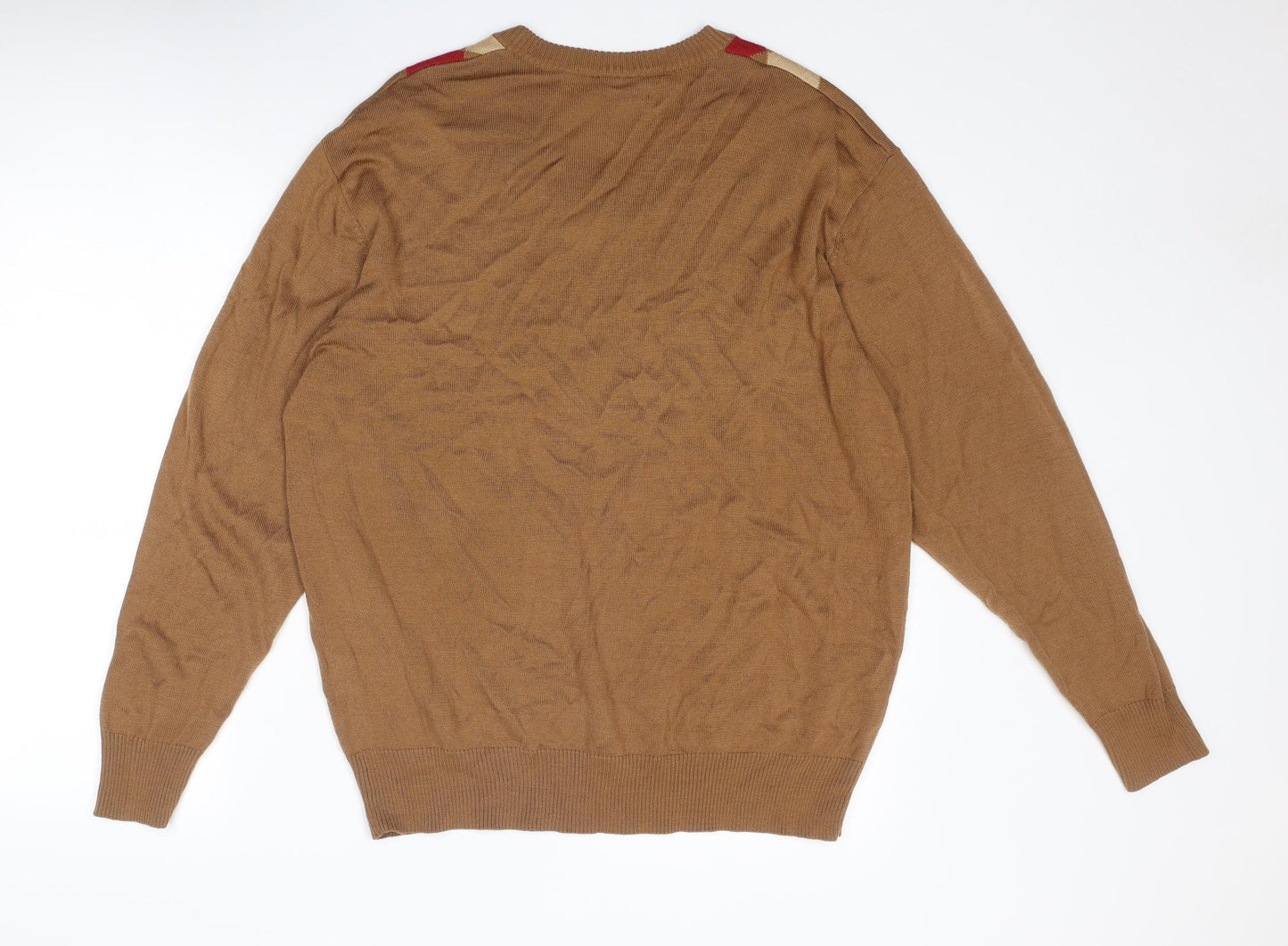 Gabicci Mens Brown V-Neck Argyle/Diamond Wool Pullover Jumper Size XL Long Sleeve