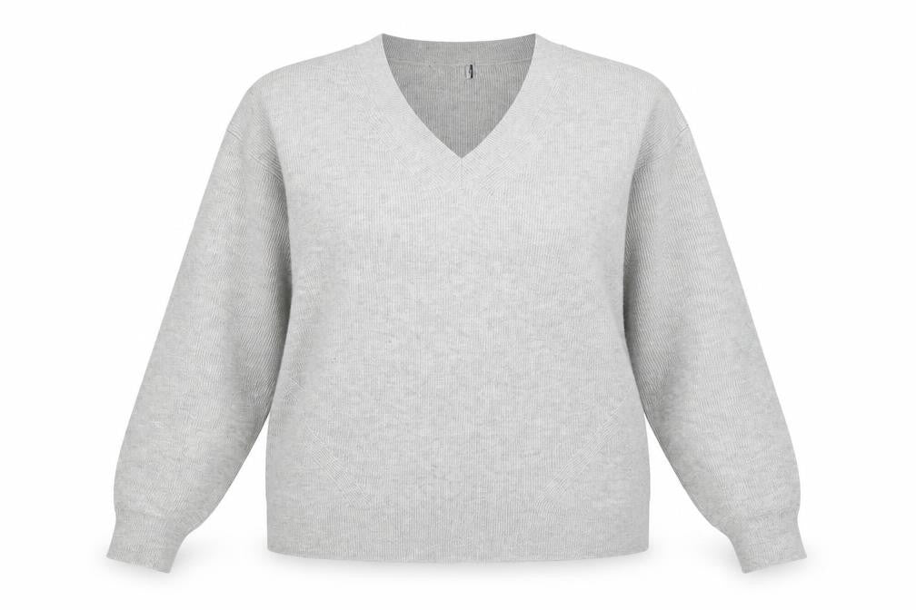 Front view of Marks & Spencer women’s grey v-neck viscose jumper, size XL
