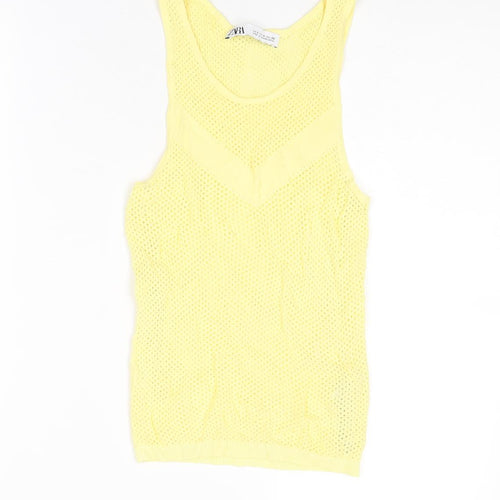 Zara Womens Yellow Round Neck Viscose Vest Jumper Size S