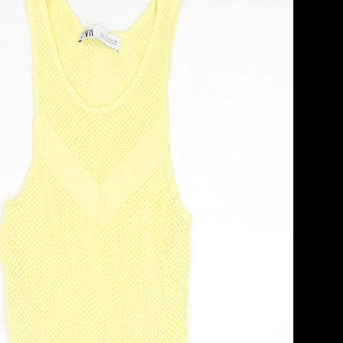 Zara Womens Yellow Round Neck Viscose Vest Jumper Size S