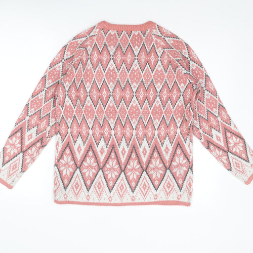 Love Knitwear Womens Pink Round Neck Fair Isle Acetate Pullover Jumper Size 14