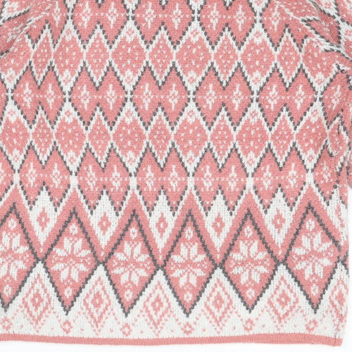 Love Knitwear Womens Pink Round Neck Fair Isle Acetate Pullover Jumper Size 14