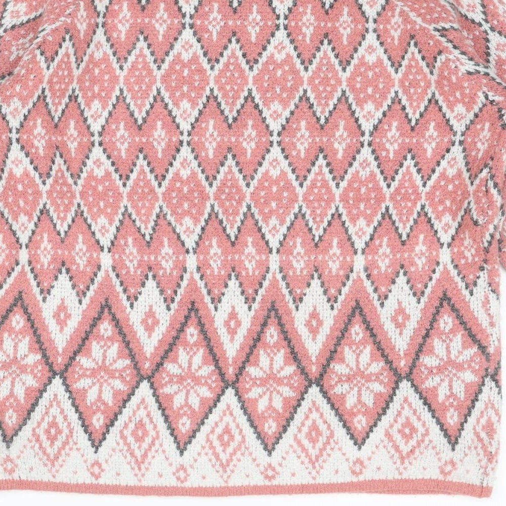 Love Knitwear Womens Pink Round Neck Fair Isle Acetate Pullover Jumper Size 14