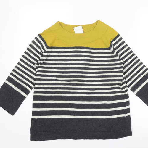 Thought Womens Grey Round Neck Striped Cotton Pullover Jumper Size 10
