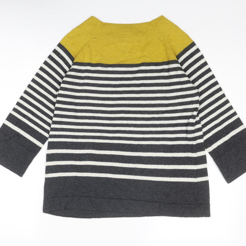 Thought Womens Grey Round Neck Striped Cotton Pullover Jumper Size 10