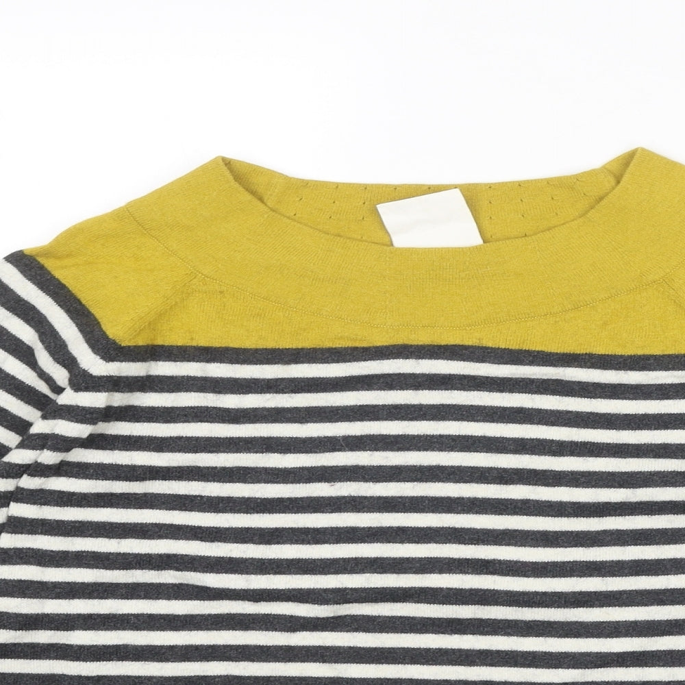 Thought Womens Grey Round Neck Striped Cotton Pullover Jumper Size 10