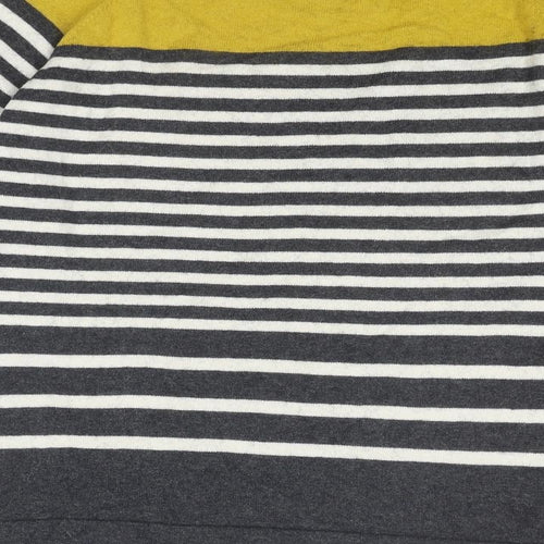 Thought Womens Grey Round Neck Striped Cotton Pullover Jumper Size 10