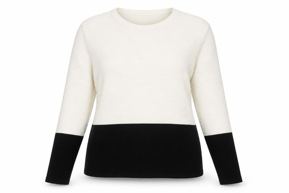 Front view of Linea women’s white round neck viscose jumper, size UK 16