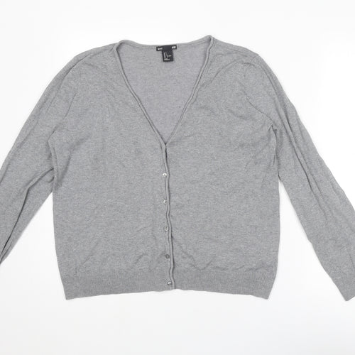 H&M Womens Grey V-Neck Cotton Cardigan Jumper Size L