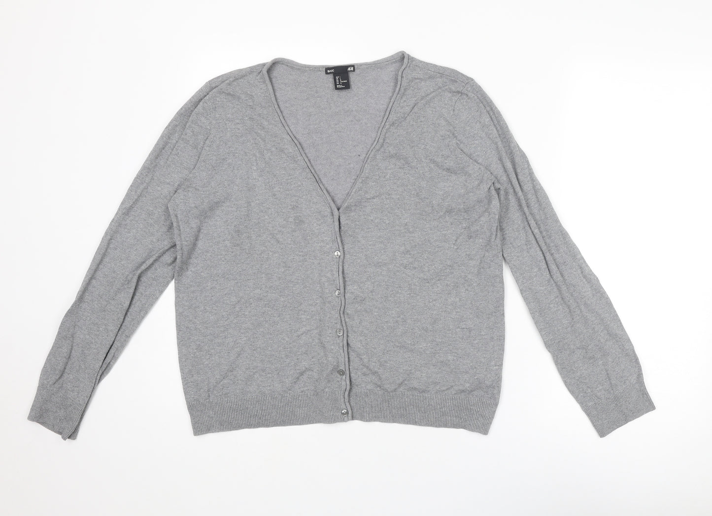 H&M Womens Grey V-Neck Cotton Cardigan Jumper Size L