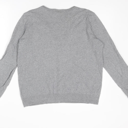 H&M Womens Grey V-Neck Cotton Cardigan Jumper Size L