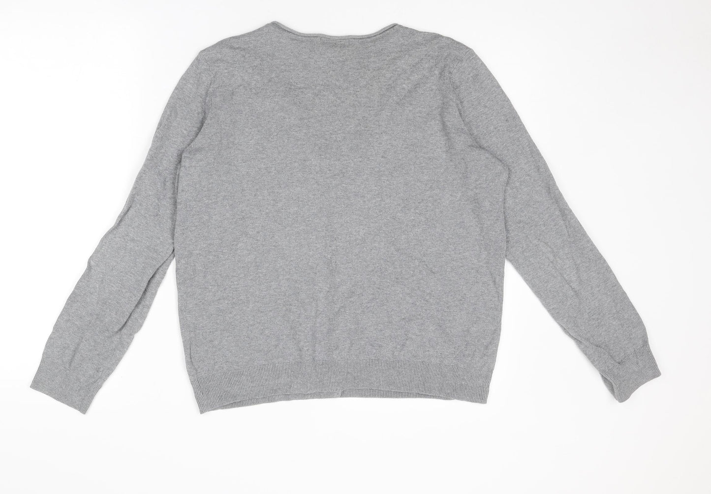 H&M Womens Grey V-Neck Cotton Cardigan Jumper Size L