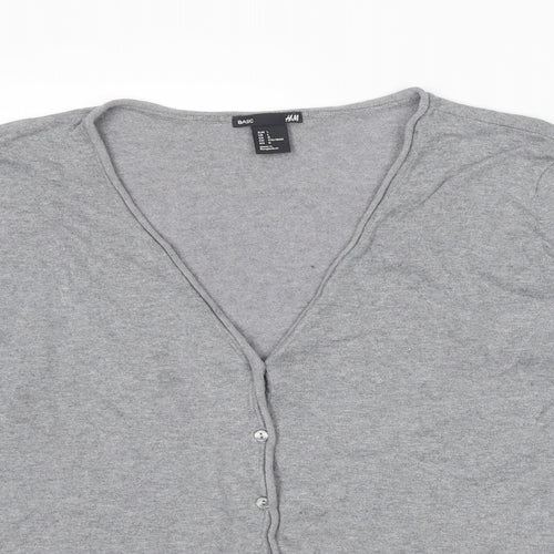 H&M Womens Grey V-Neck Cotton Cardigan Jumper Size L