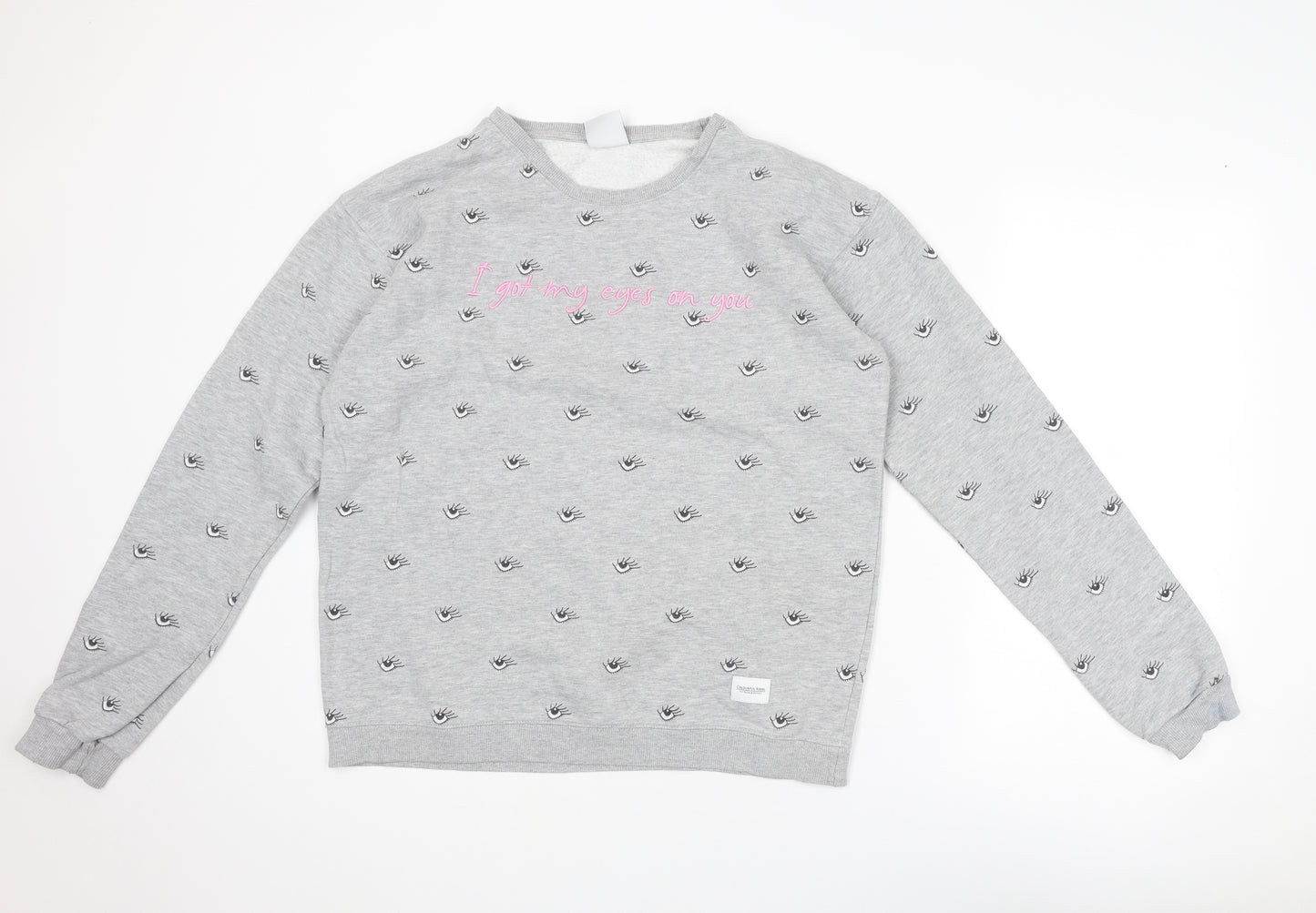 Colourful Rebel Womens Grey Geometric Polyester Pullover Sweatshirt Size L Pullover - Eyes Print Slogan
