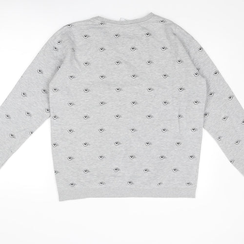 Colourful Rebel Womens Grey Geometric Polyester Pullover Sweatshirt Size L Pullover - Eyes Print Slogan