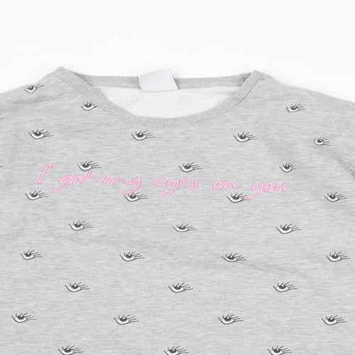 Colourful Rebel Womens Grey Geometric Polyester Pullover Sweatshirt Size L Pullover - Eyes Print Slogan