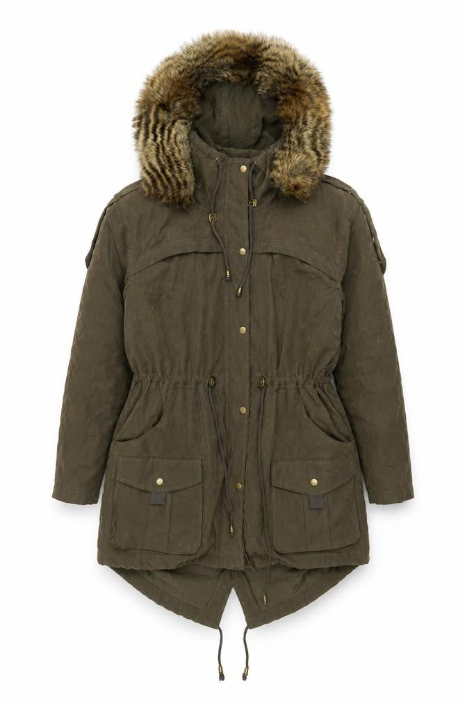 Front view of ASOS women’s brown jacket, size UK 8, zip