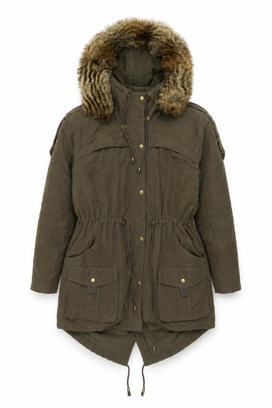 Front view of ASOS women’s brown jacket, size UK 8, zip