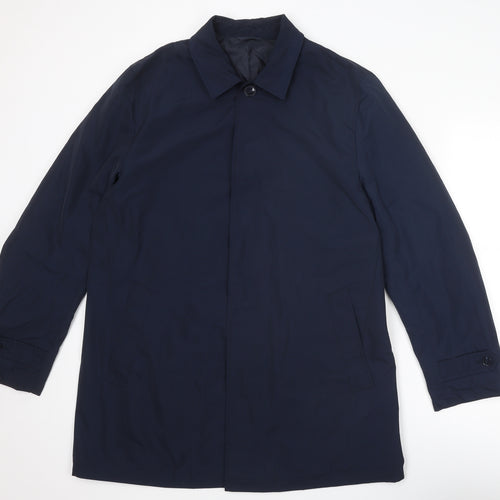 Marks and Spencer Mens Blue Overcoat Coat Size L Button