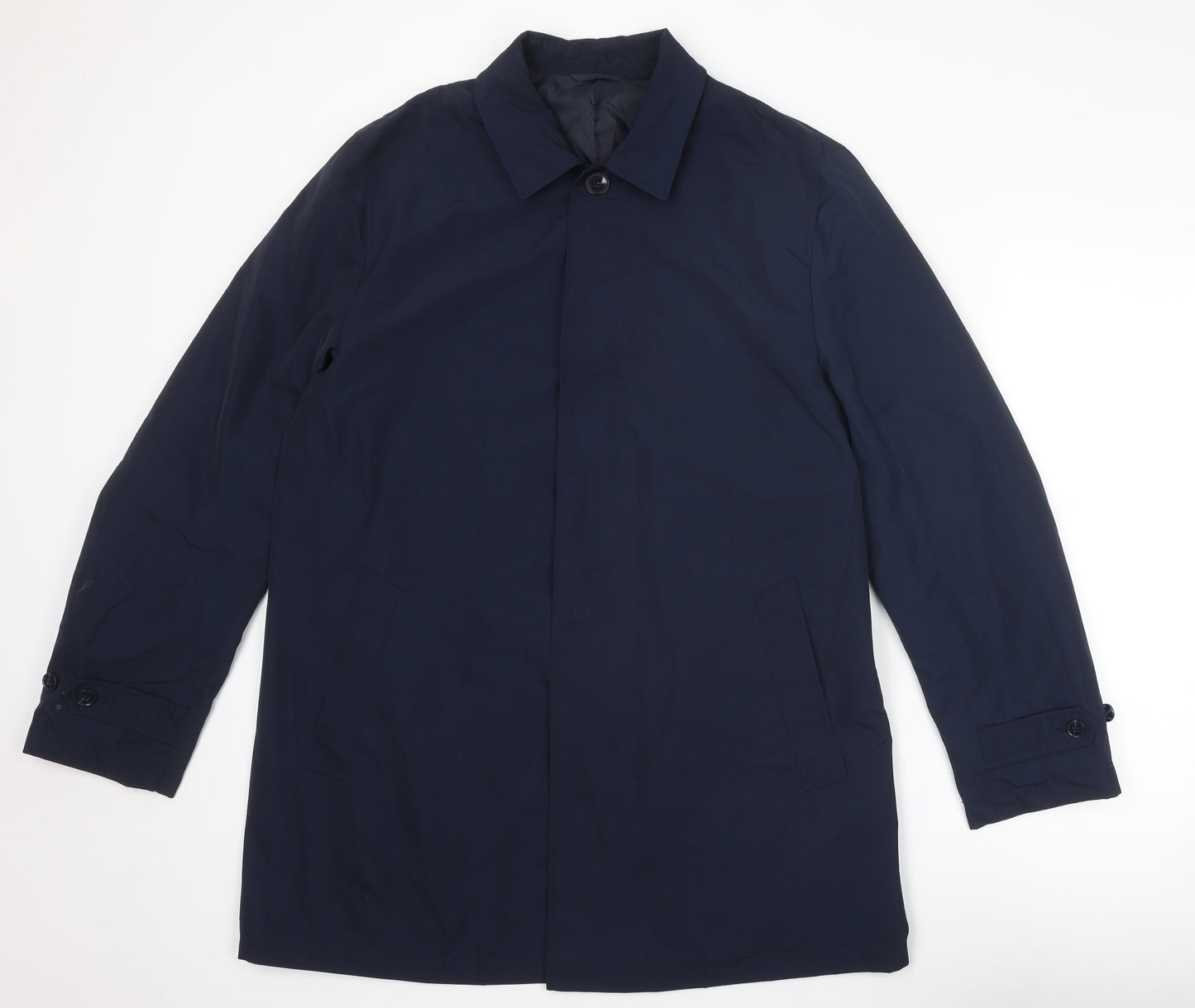 Marks and Spencer Mens Blue Overcoat Coat Size L Button