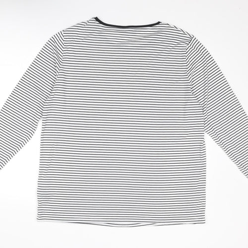 Marks and Spencer Womens White Striped Polyester Basic T-Shirt Size 16 Round Neck