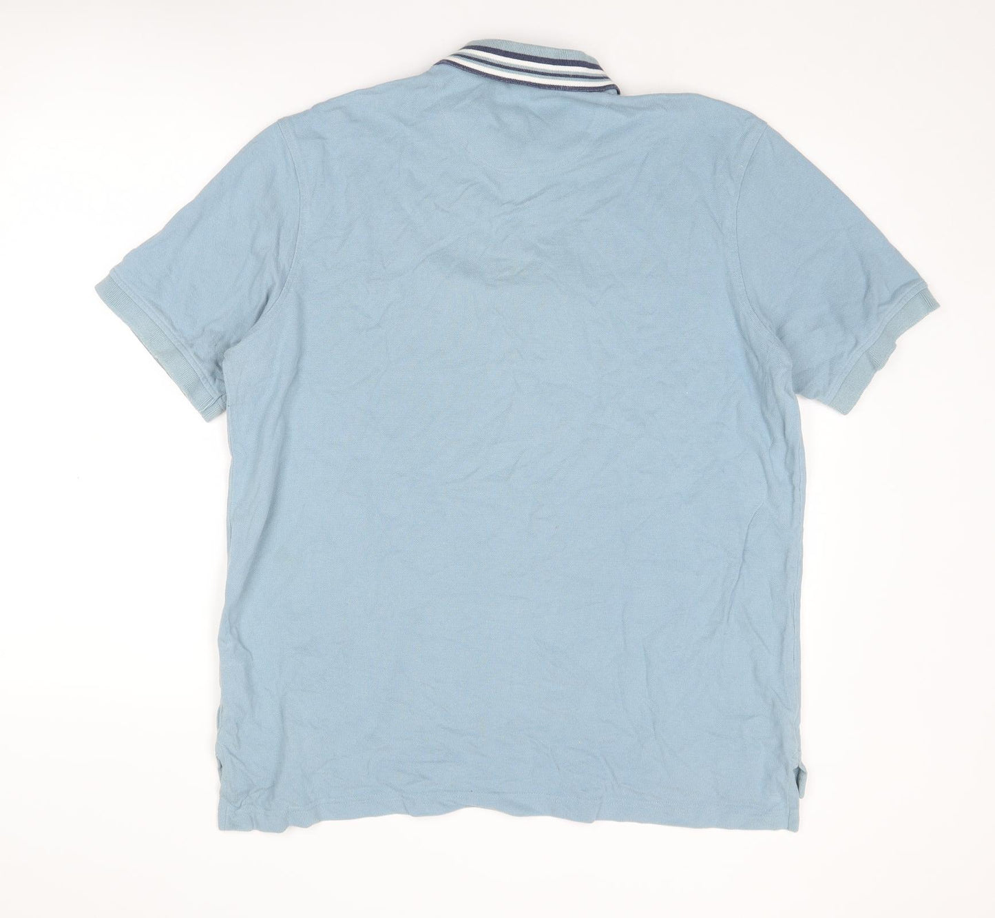 Lands' End Mens Blue Cotton Polo Size L Collared Button