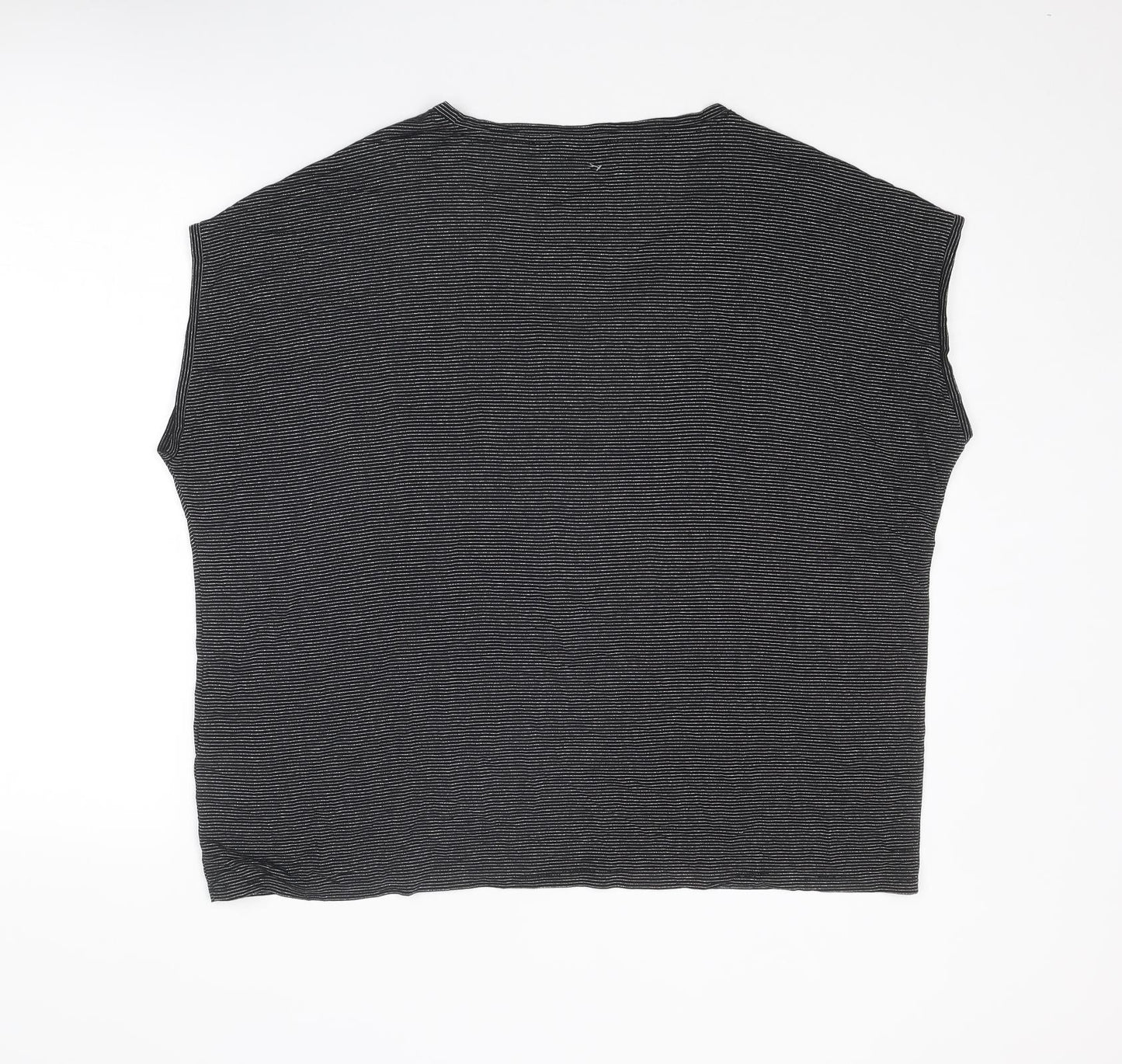 Marks and Spencer Womens Black Striped Polyester Basic T-Shirt Size 20 Round Neck