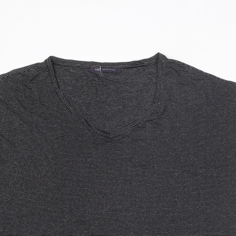 Marks and Spencer Womens Black Striped Polyester Basic T-Shirt Size 20 Round Neck
