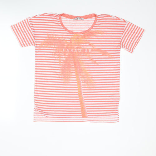 NEXT Womens Orange Striped Polyester Basic T-Shirt Size 10 Round Neck - Paradise