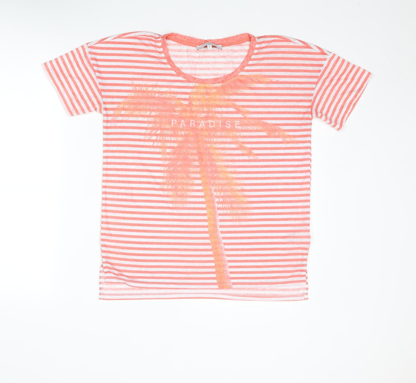 NEXT Womens Orange Striped Polyester Basic T-Shirt Size 10 Round Neck - Paradise