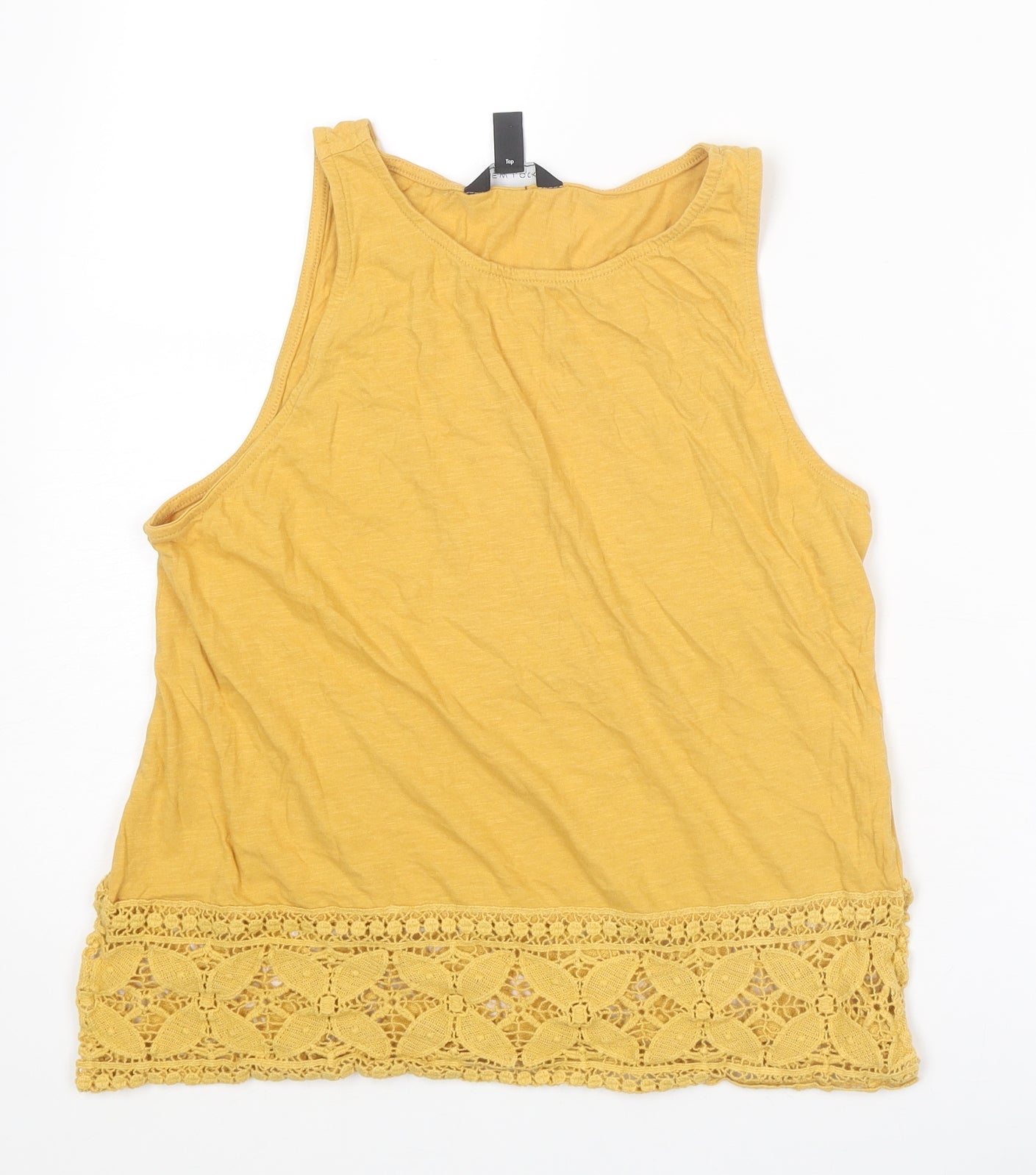 New Look Womens Yellow Cotton Basic Tank Size 12 Round Neck