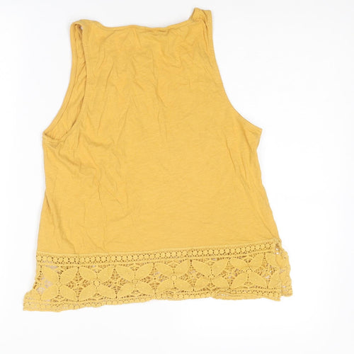 New Look Womens Yellow Cotton Basic Tank Size 12 Round Neck