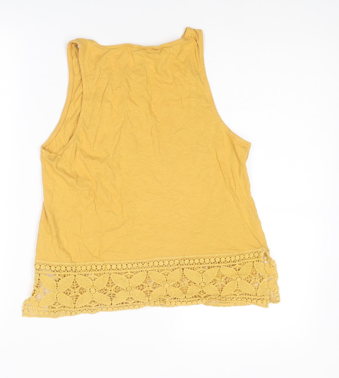New Look Womens Yellow Cotton Basic Tank Size 12 Round Neck