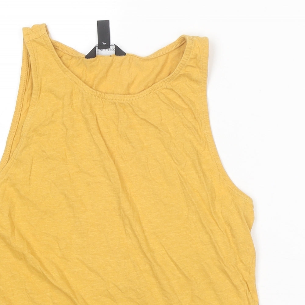 New Look Womens Yellow Cotton Basic Tank Size 12 Round Neck