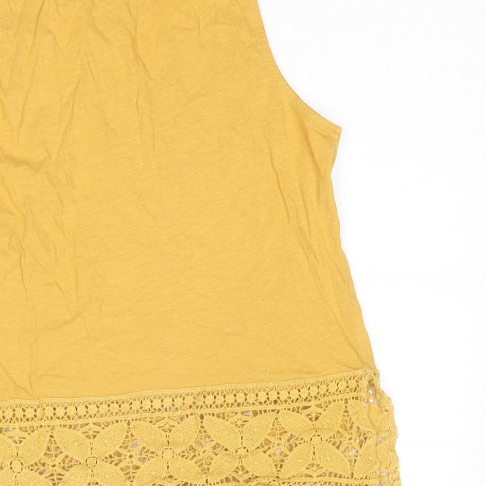 New Look Womens Yellow Cotton Basic Tank Size 12 Round Neck