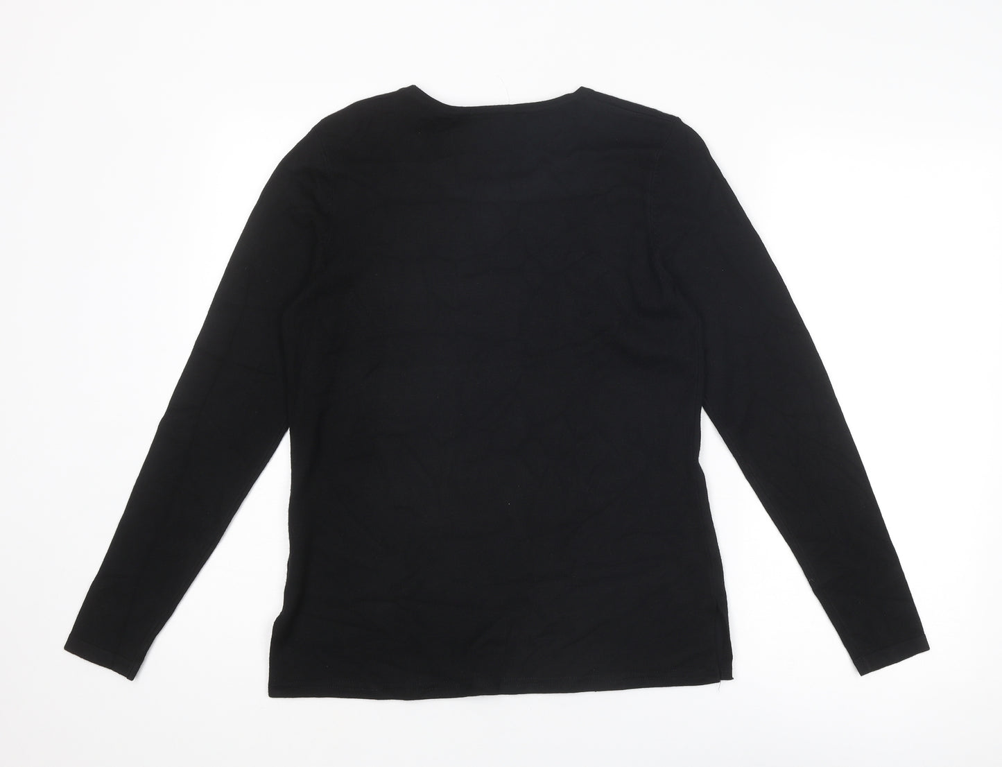 élite Womens Black Round Neck Geometric Viscose Pullover Jumper Size S - Size S-M