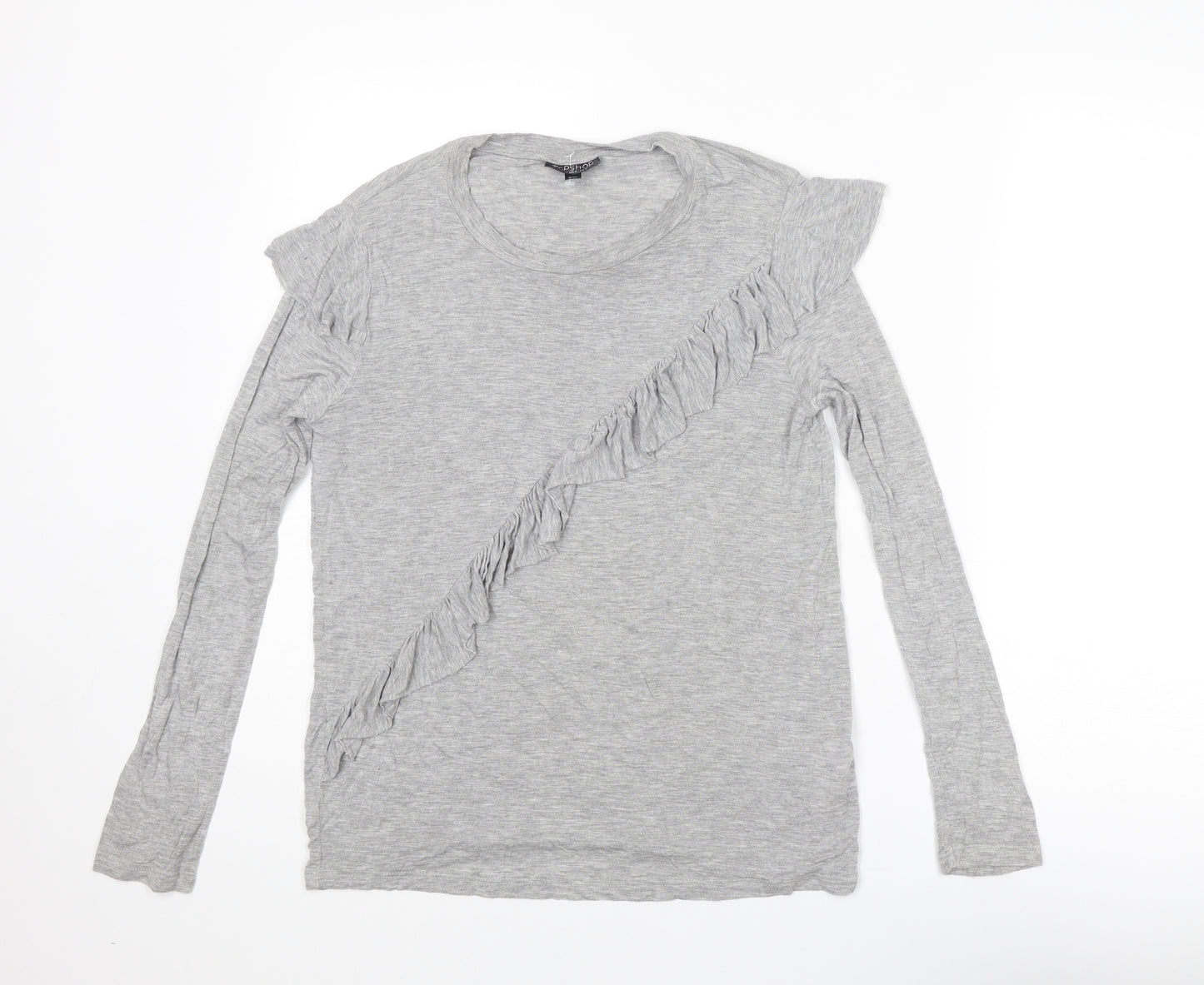 Topshop Womens Grey Viscose Basic T-Shirt Size 8 Round Neck