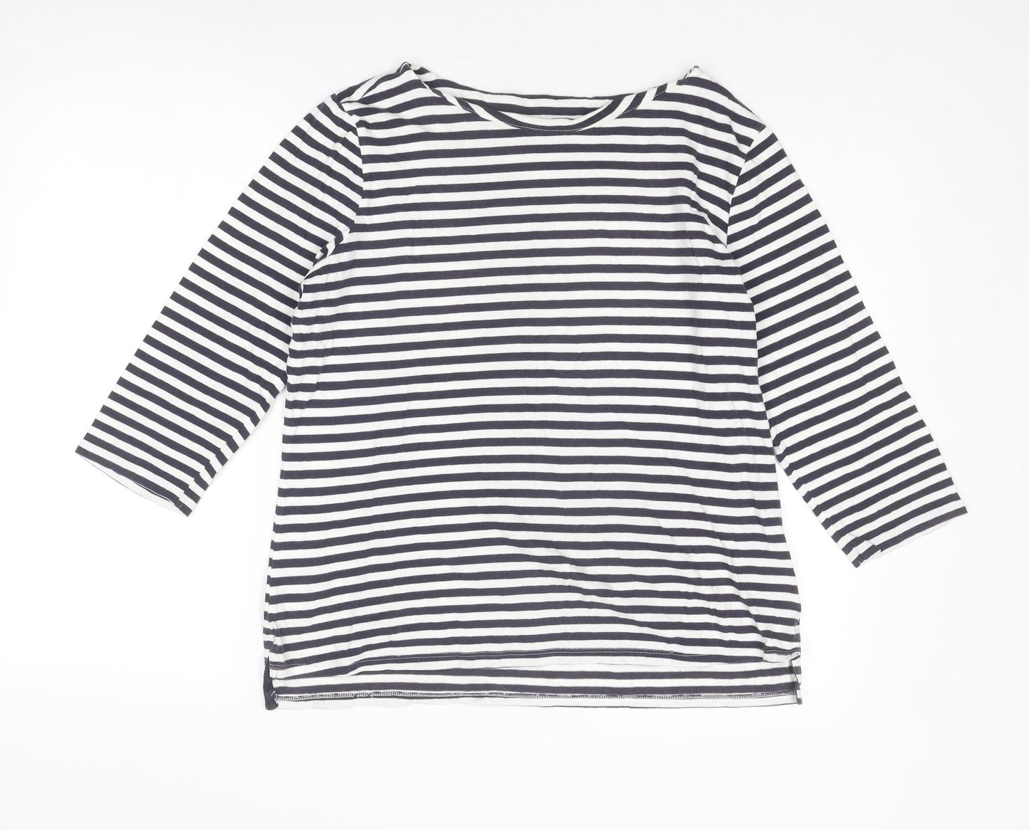 NEXT Womens Blue Striped Cotton Basic Blouse Size 14 Round Neck