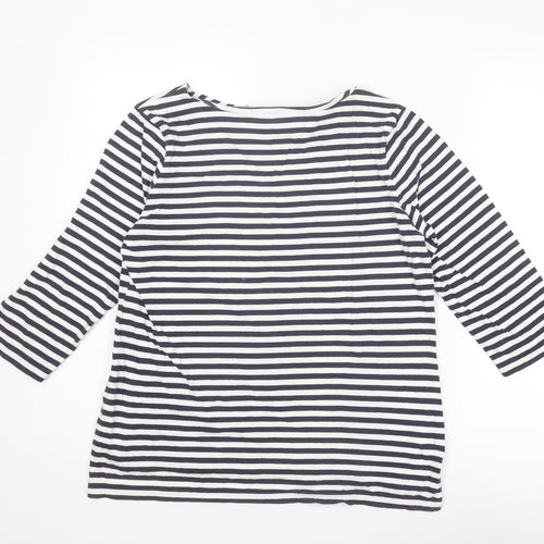 NEXT Womens Blue Striped Cotton Basic Blouse Size 14 Round Neck
