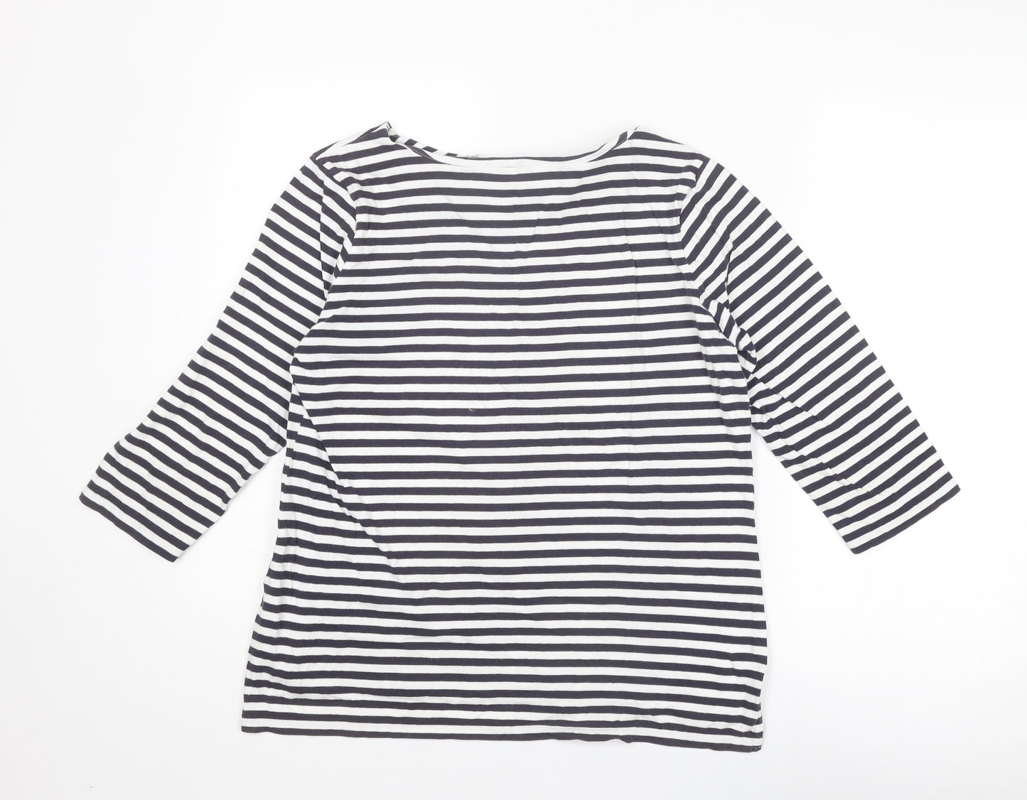 NEXT Womens Blue Striped Cotton Basic Blouse Size 14 Round Neck
